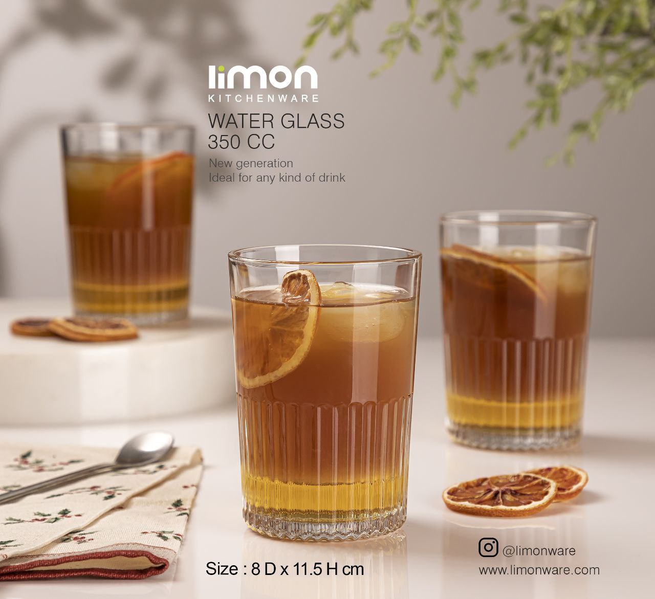 لیوان شیشه ای شیار دار لیمون
